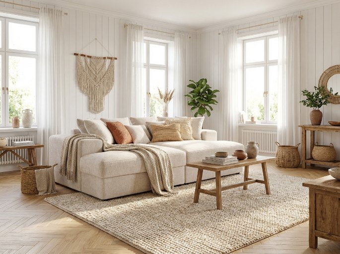 Dossier bas d'une banquette placée sous une fenêtre de séjour