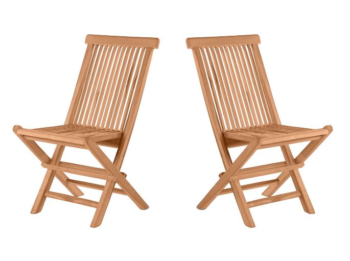Pliant de terrasse en bois huilé dont l'assise textile est tendue entre deux barres