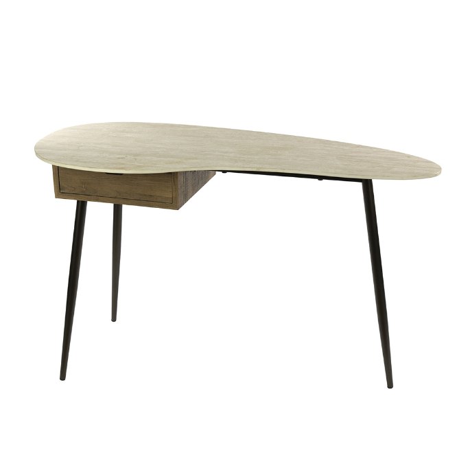 Petite table de maquillage à plateau ovale effet pierre sur pieds noirs fins