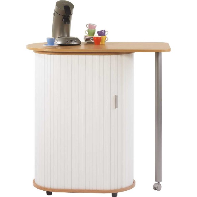 Petit poste café avec une machine à capsules posée sur un plateau en bois clair