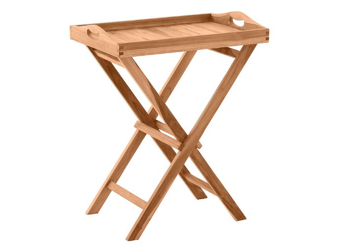 Petite console roulante en bois exotique à deux plateaux
