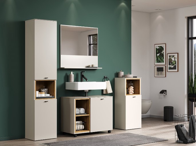 Niche ouverte et caissons fermés combinés le long d'un mur