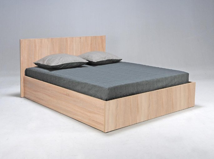 Hauteur de caisse d’une base de lit en bois clair, mesurable du sol jusqu’au cadre de couchage