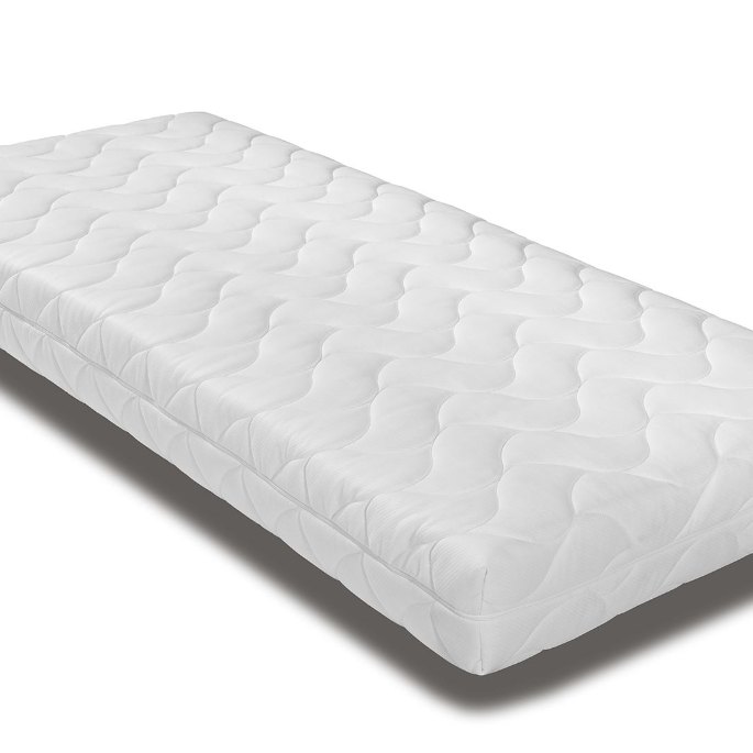 Couchage à ressorts ensachés vu de trois quarts sur fond blanc