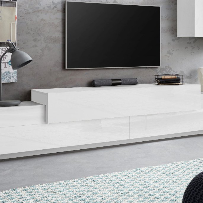 Grand banc t&eacute;l&eacute; de 240 cm &agrave; fa&ccedil;ade laqu&eacute;e tr&egrave;s r&eacute;fl&eacute;chissante