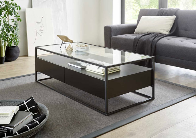 table basse industrielle verre