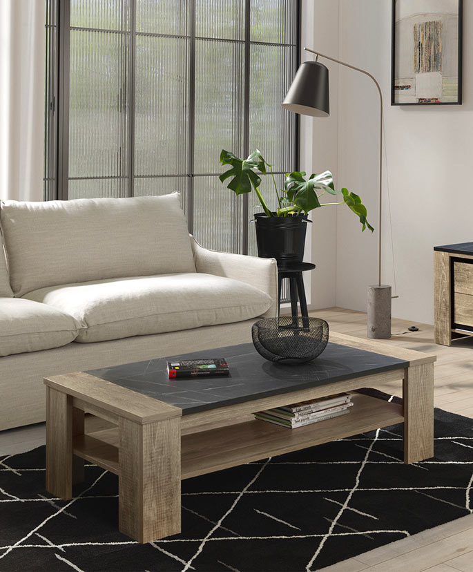 table basse rectangulaire moderne chene marbre noir casagrande