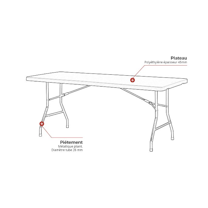 Croquis cot&eacute; d&rsquo;un plateau rectangulaire de r&eacute;ception, longueur et largeur
