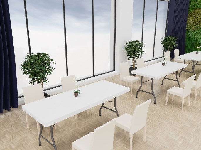 Rangées de tables pliantes à plateau lavable en polyéthylène blanc