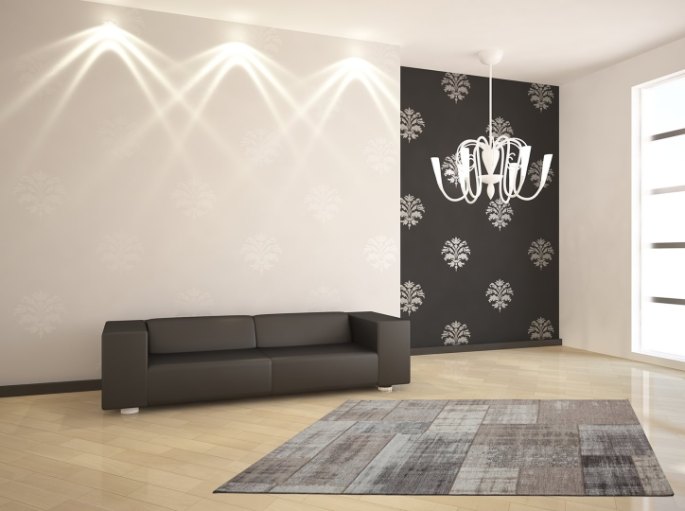 Pièce lumineuse avec un revêtement plat à motif patchwork