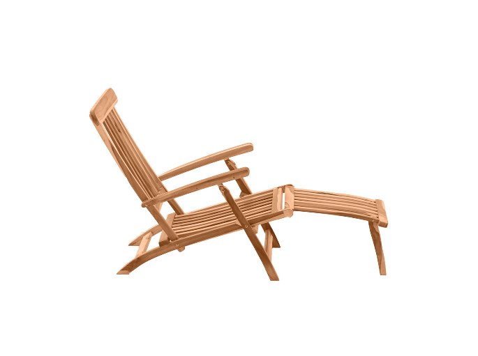 Chaise longue en bois à dossier réglable et repose-pieds déployé