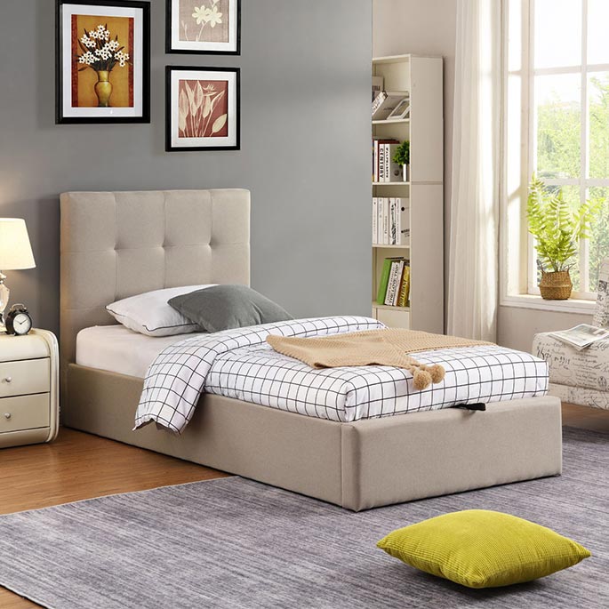 Lit coffre moderne en tissu beige Torrento