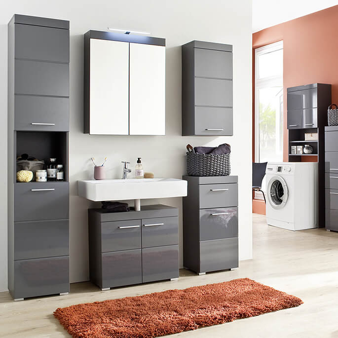 Meuble de rangement de salle de bains moderne gris Andora