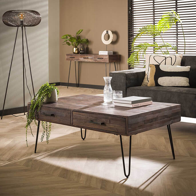 Table basse industrielle en acacia massif gris Alexiane