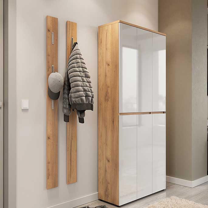 Armoire d'entrée moderne 105 cm chêne/blanc laqué Cornelia