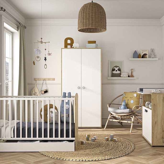 Chambre bébé contemporaine chêne/blanc jennie