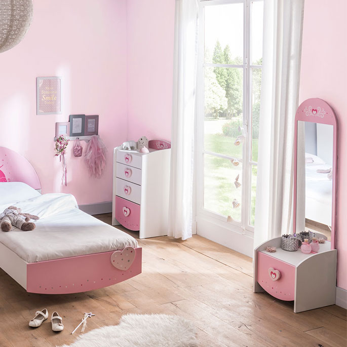 Coiffeuse enfant contemporaine coloris blanc rose cecilia