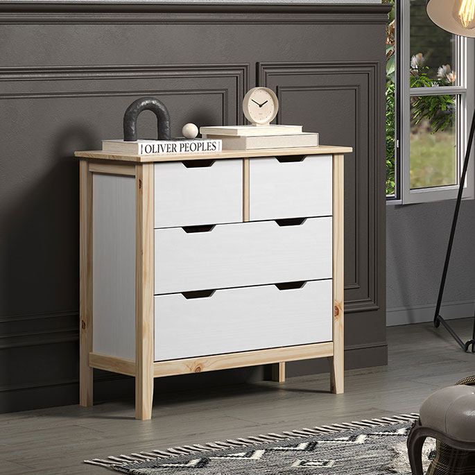 Meuble de rangement à tiroirs style scandinave en pin massif antonia