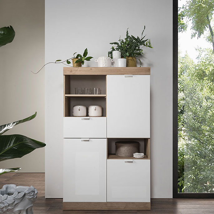 Meuble de rangement contemporain 90 cm chene blanc laque virginia