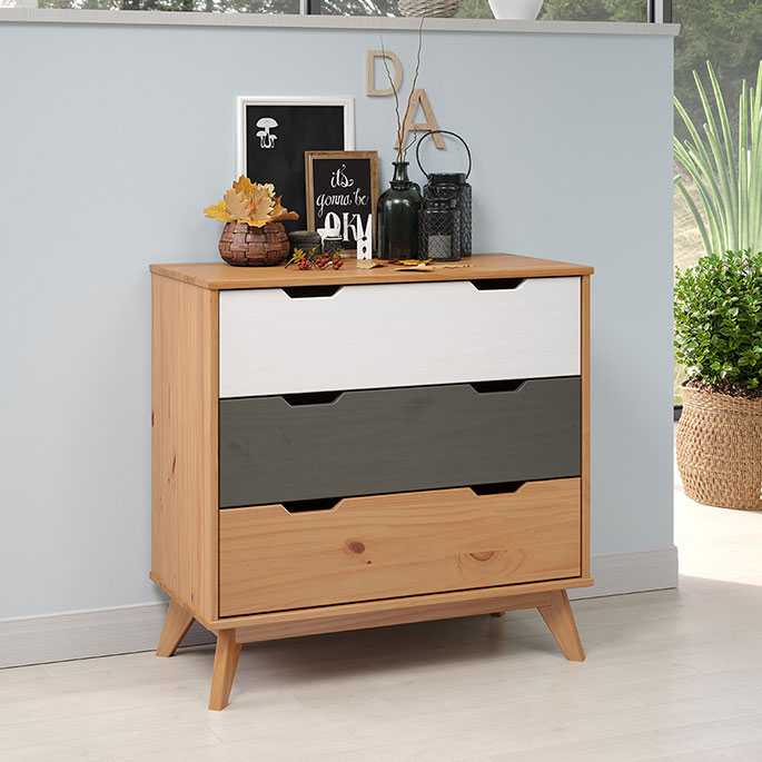 Meuble de rangement scandinave en pin massif laque miel napoli