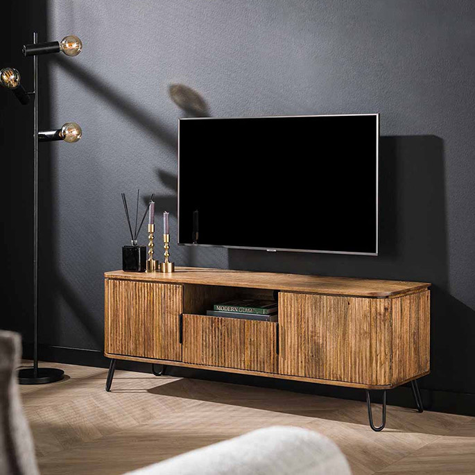 Meuble tv style industriel en bois de manguier 135 cm horizon