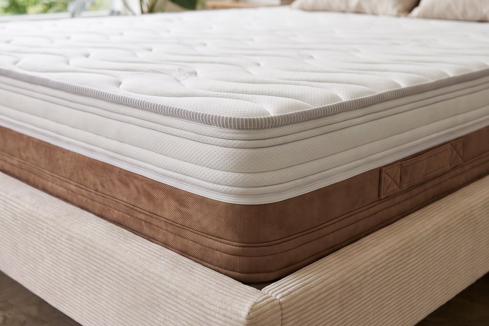 Angle du matelas Falaise : coutil AloeSkin, bande AirMesh3D et velours