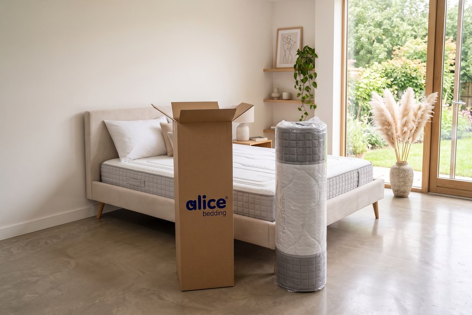 Matelas Glacier livré compressé et roulé dans son carton
