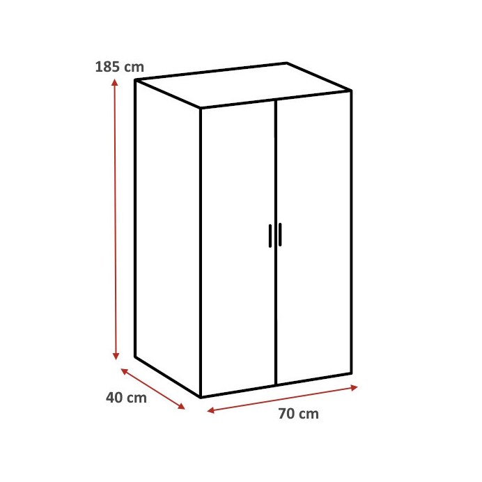 Dimensions de l'armoire de buanderie Jesy : 70 cm de large, 185 cm de haut, 40 cm de profondeur
