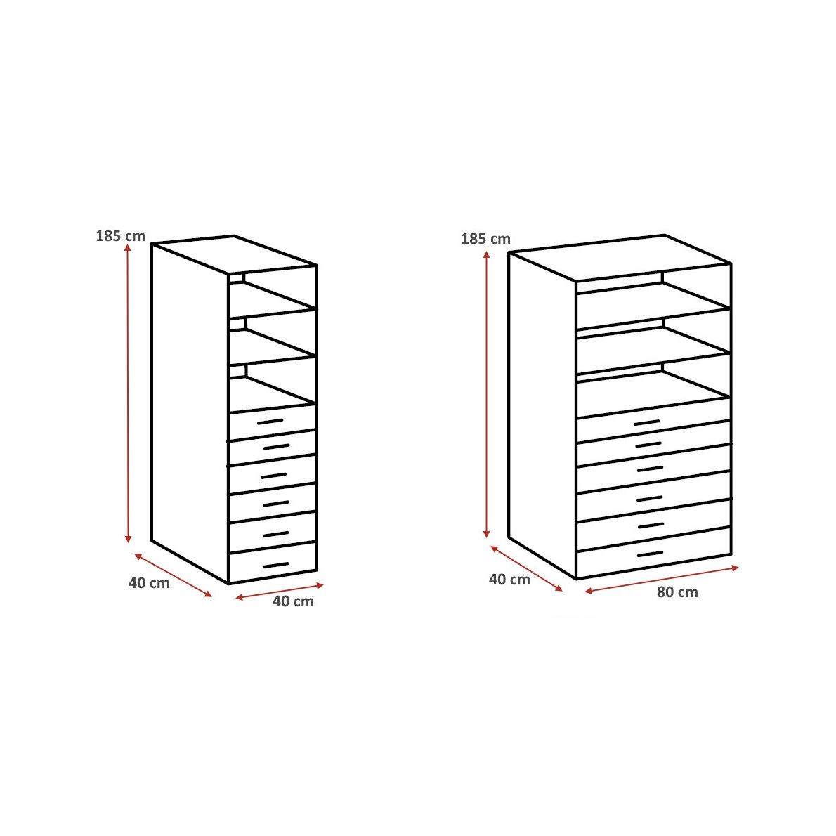 Dimensions : Armoire buanderie blanche 6 tiroirs/2 étagères profondeur 40 cm Jesy