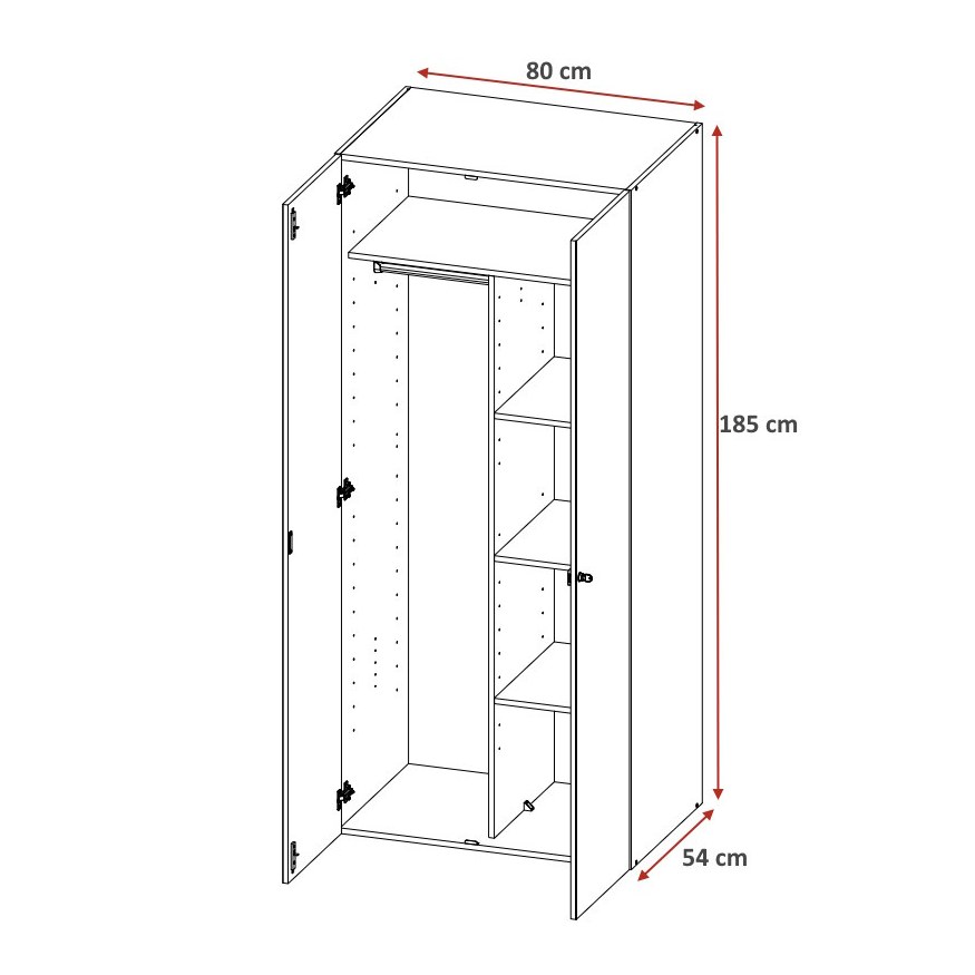 Dimensions : Armoire penderie blanche avec serrure profondeur 54 cm Jesy
