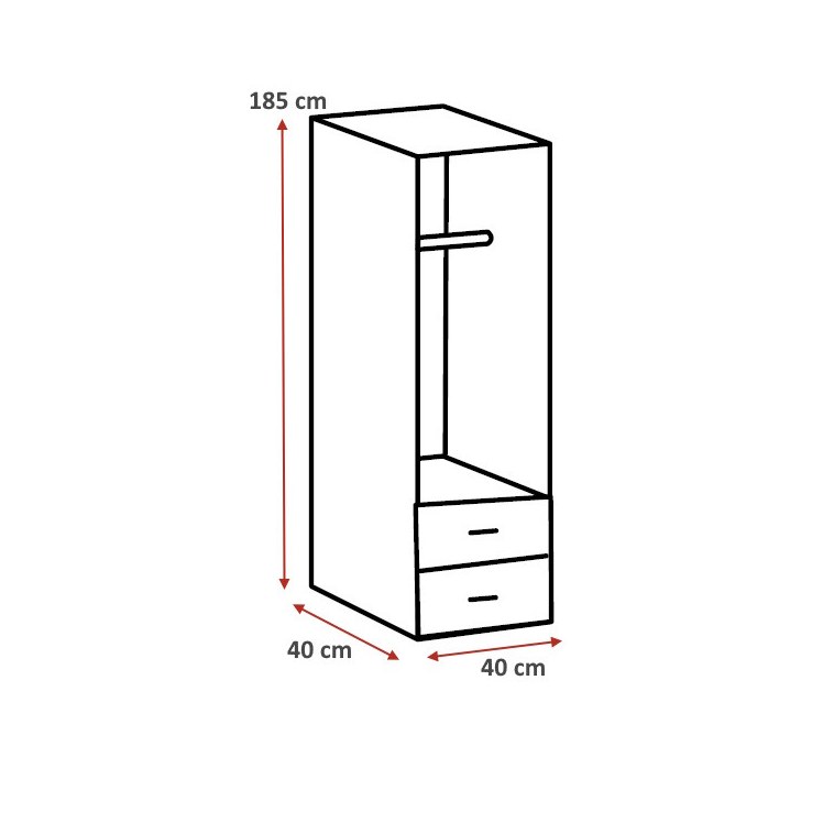 Dimensions : Armoire penderie de buanderie blanche profondeur 40 cm Jesy