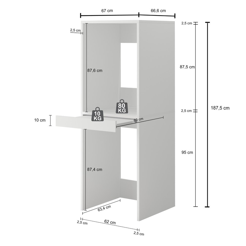Dimensions : 67 × 187,5 × 67 cm (L × H × P)