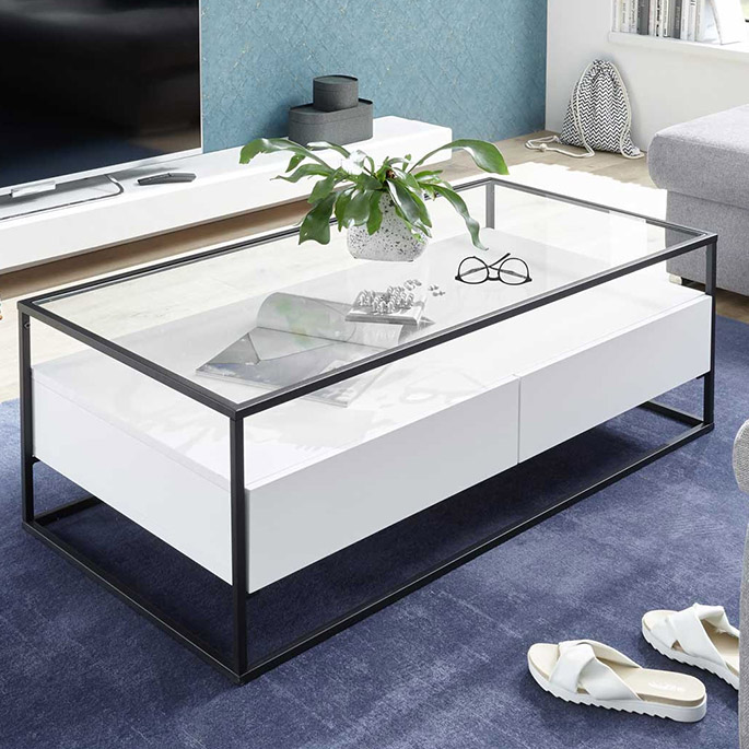 Table basse industrielle verre et metal anastasia