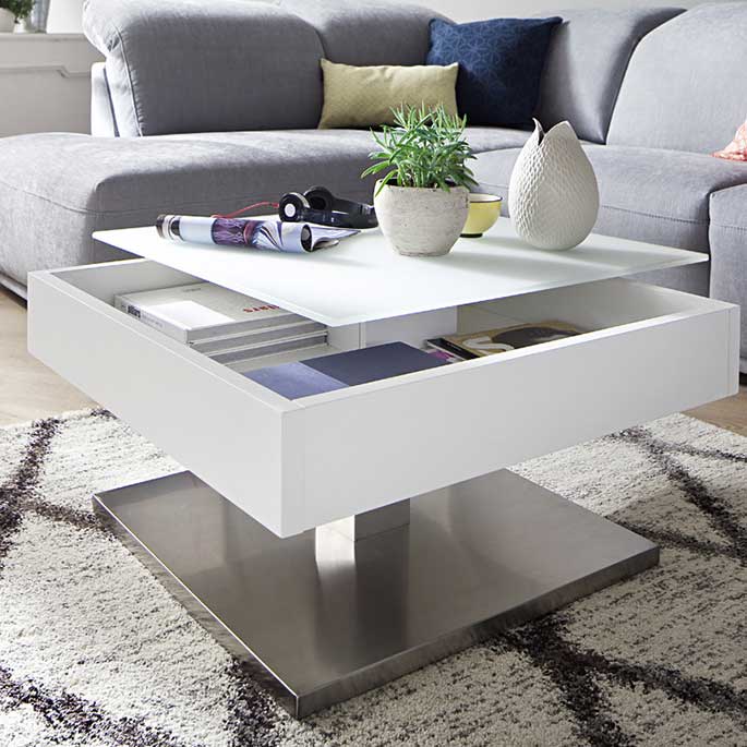 Table basse moderne blanc mat Alienor
