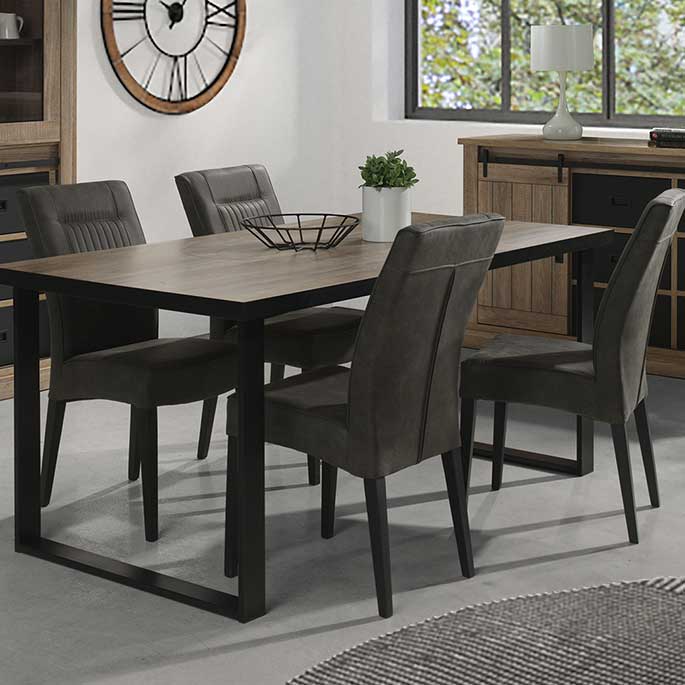Table de salle à manger style industriel chêne/noir Thalia